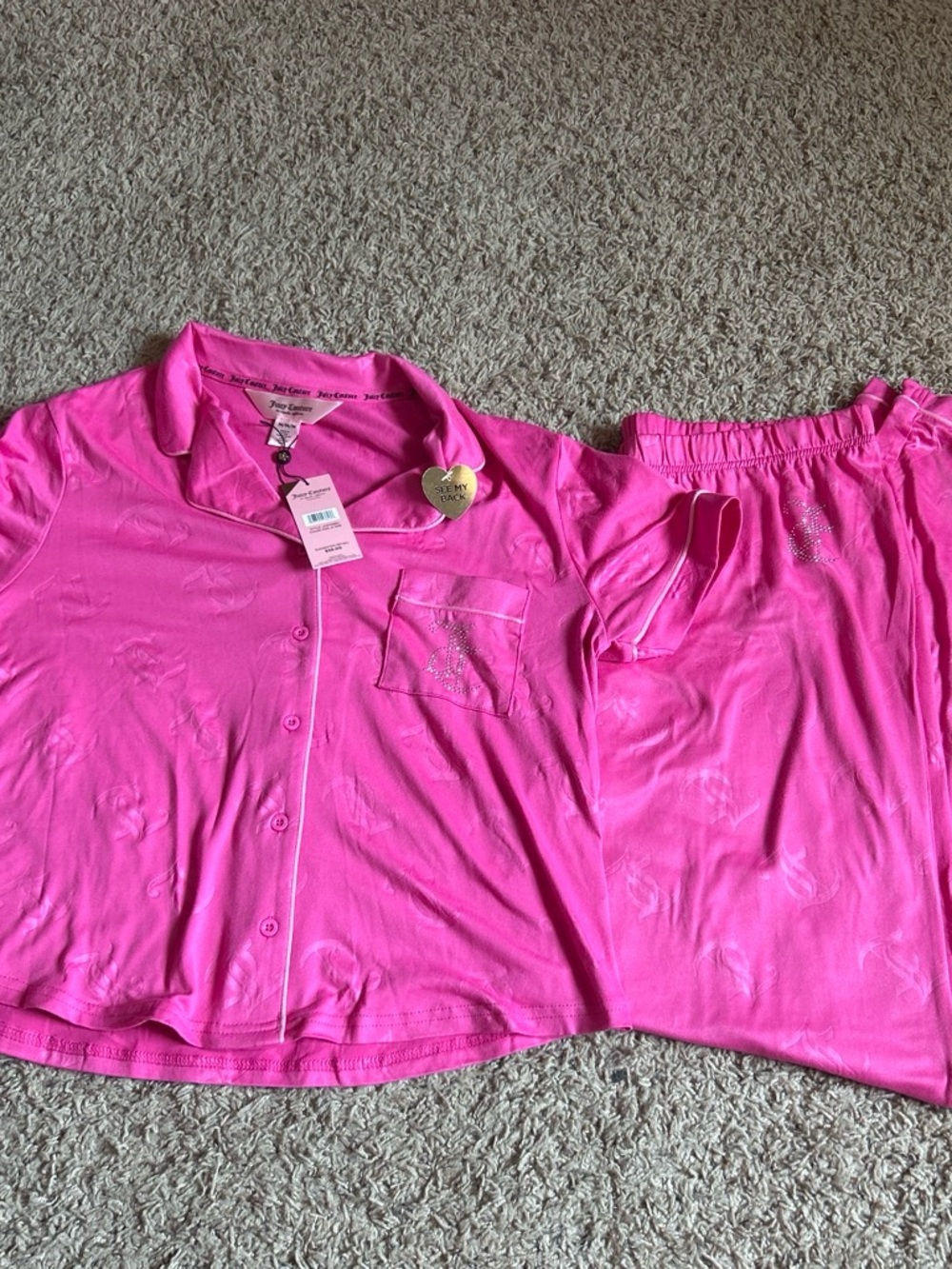 Juicy Couture Hot Pink Girls Pajama Set with Sparkle Detail